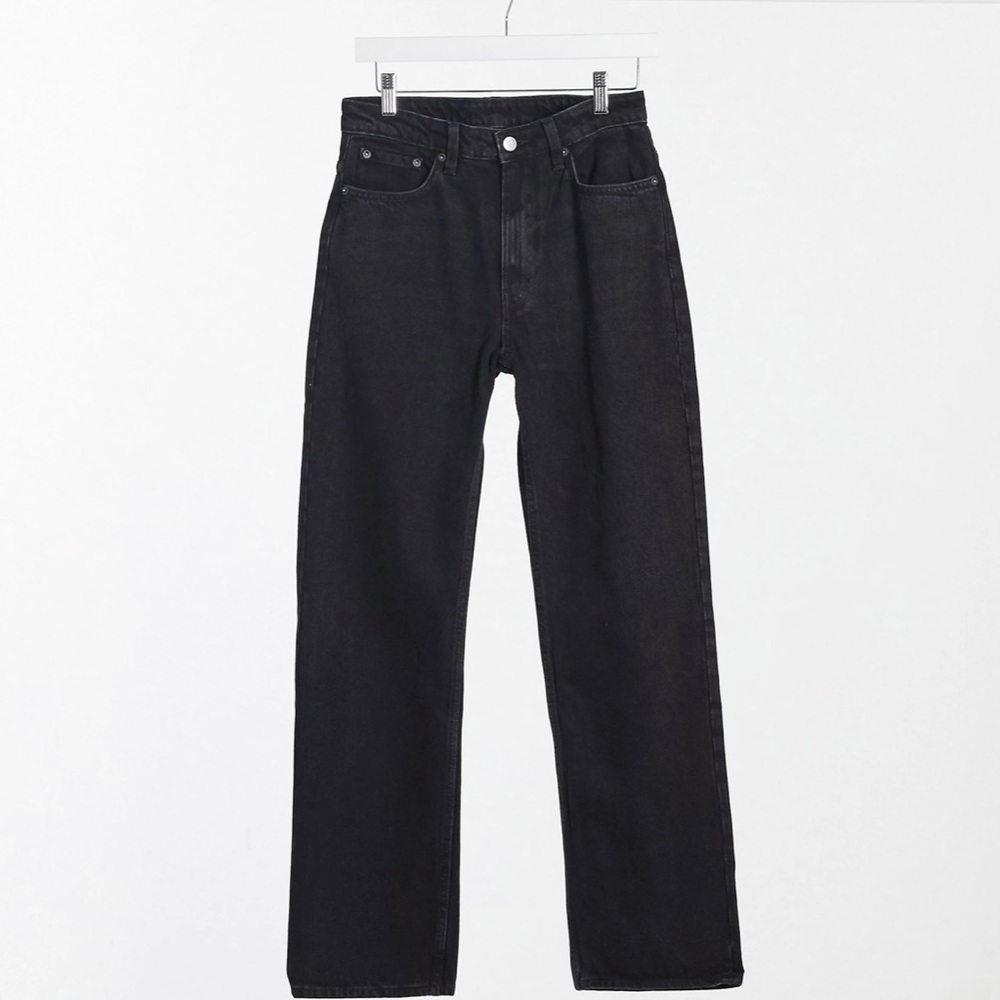 Weekday voyage cotton high rise straight leg button front jeans in black